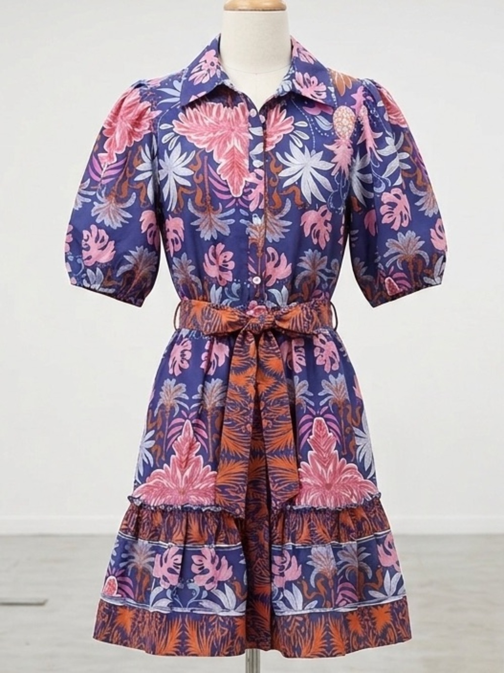 Band of the Free| Nordstrom| Button-Front Floral Cotton Dress Blue & Pink Sz S